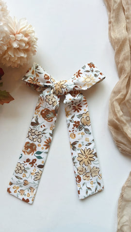 HRT | WHITE FLORAL LONG TAIL HAIR BOW
