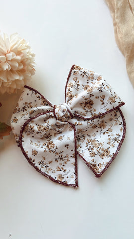 HRT | WHITE + BROWN FLORAL SASSY HAIR BOW